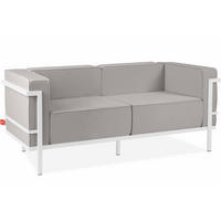 GARTENSOFA TRIGLO 2-Personen, Stahlrahmen, Modern, Weiß/Hellgrau - Hellgrau/Weiß, Textil/Metall (164/70/69cm) - KONSIMO®