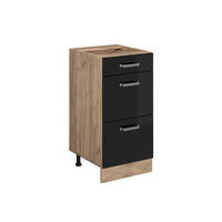 KÜCHENUNTERSCHRANK R-Line Schwarz Hochglanz 40 cm mit Schubladen, ohne AP - Honigeiche/Schwarz Hochglanz, Holzwerkstoff (40/81.6/46cm) - Vicco