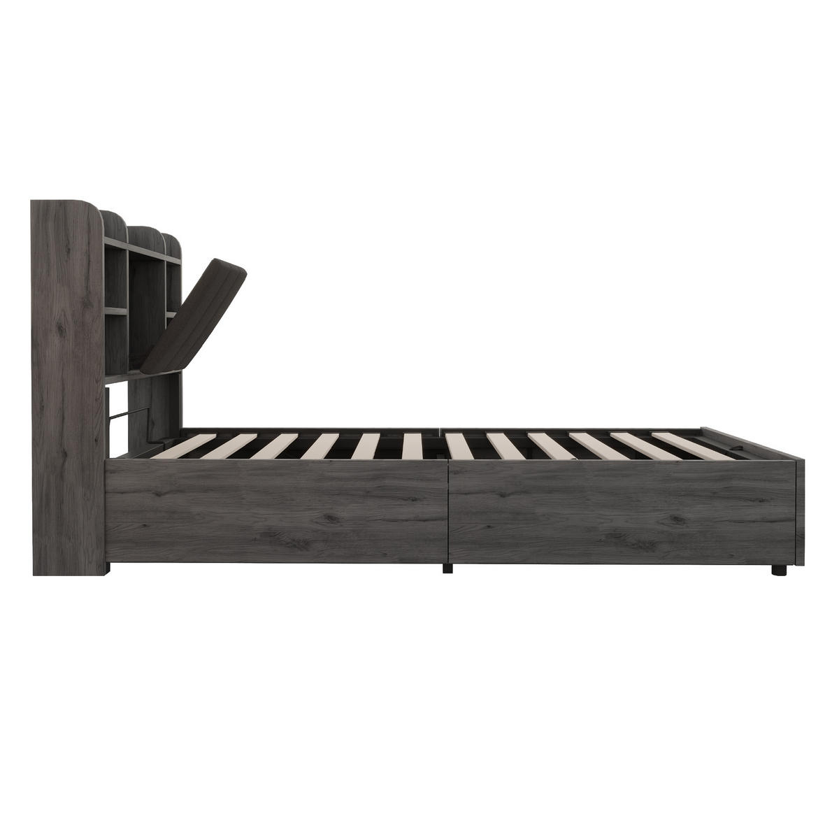 POLSTERBETT 90/200 cm Grau mit Stauraum, Ausgestattet mit USB und Tape-C-Steckdose - Grau, Holz (90/200cm) - Oxeza