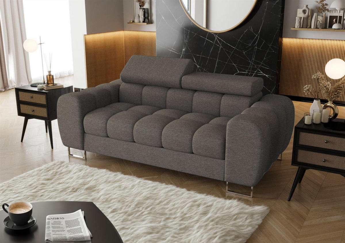 SOFA 2-sitzer Bastien In Stoff Aragon - Dunkelgrau, Holzwerkstoff/Textil (195/95/97cm) - Fun Möbel