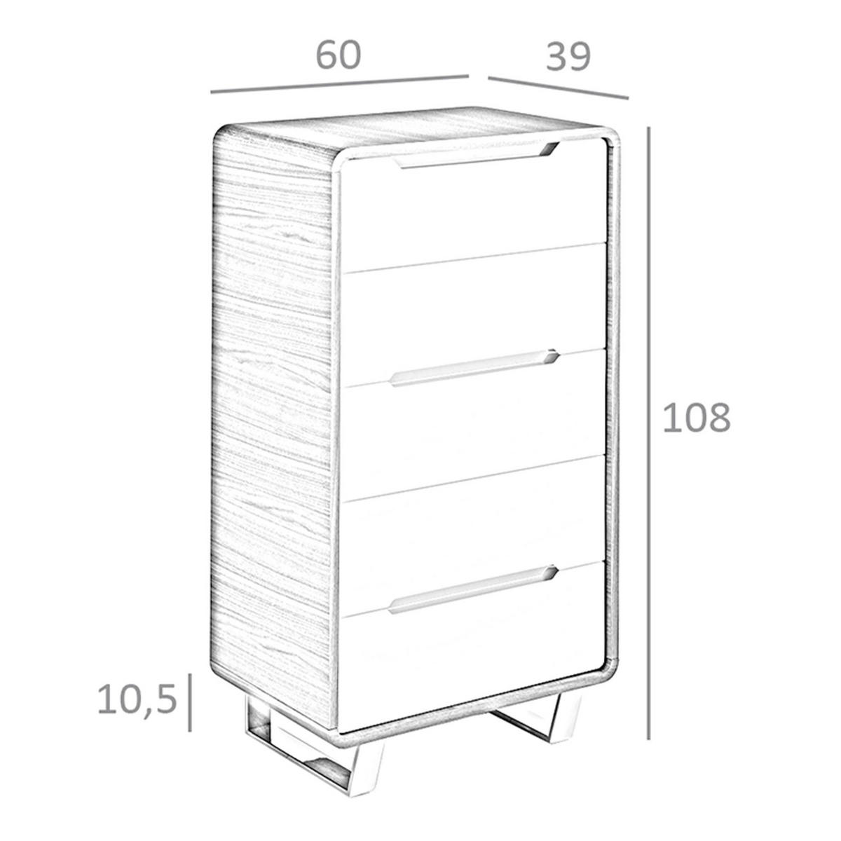 KOMMODE Kommode weißes Holz, Nussbaum und verchromter Stahl 60/39/108 cm - Walnussfarben/Weiß, Holz (90/108/39cm) - ANGEL CERDA