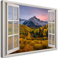 WANDBILD fensterblick berge wald natur - Gelb, Textil (60/40cm) - Feeby