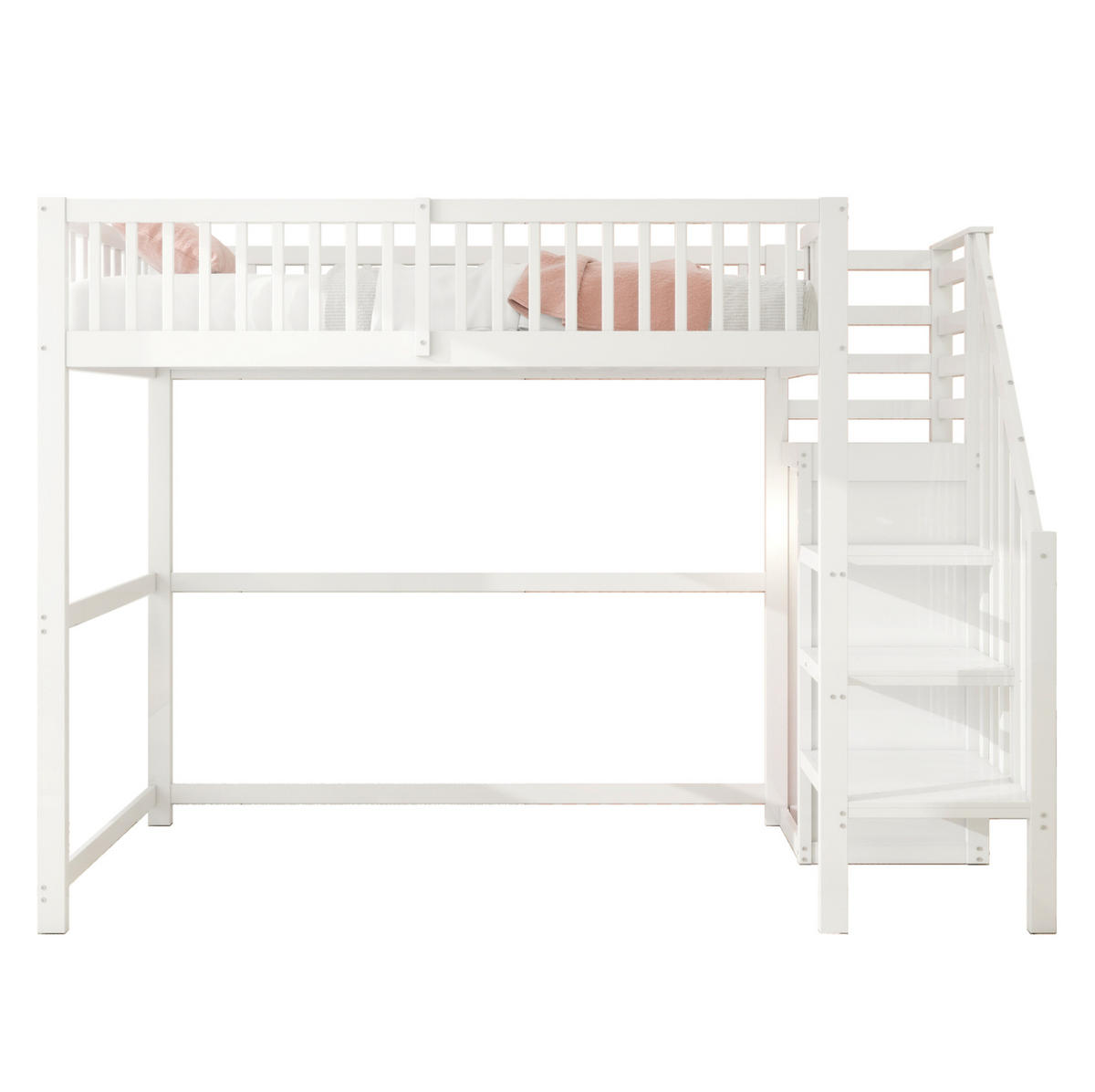 HOCHBETT 90/200 cm Weiß aus Holz mit Treppe und Kleiderschrank - Weiß, Holzwerkstoff (90/200cm) - OKWISH