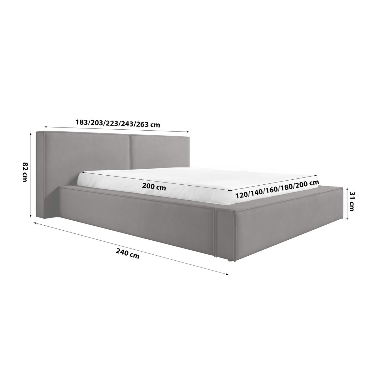 POLSTERBETT Doppelbett Lopra Betkasten 200x200 Dunkelgrau - Dunkelgrau, Holz/Textil (200/200cm) - Fedve