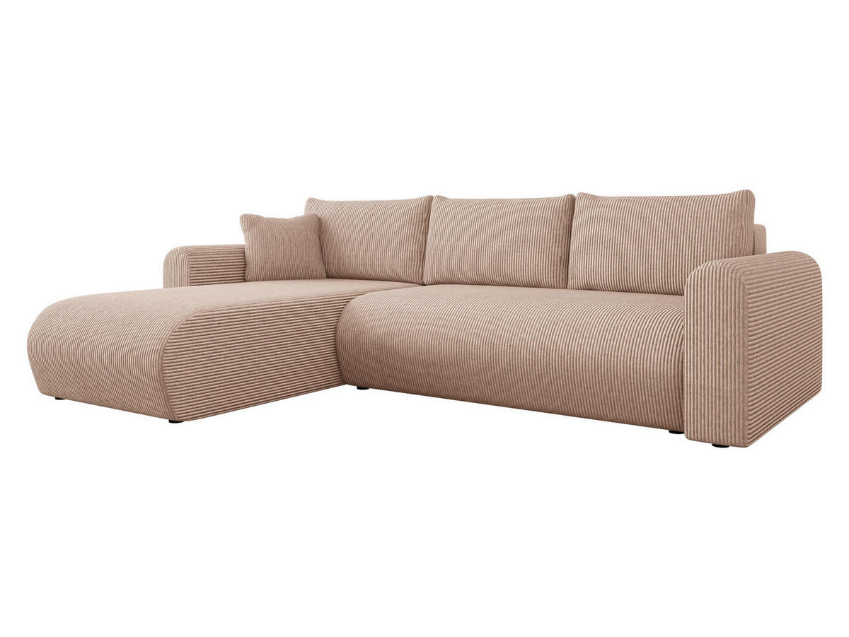 ECKSOFA Eliwo Cord - Hellbraun/Schwarz, Holz/Textil (252/158cm) - MIRJAN24