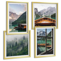 BILDER SET 4er Set - 50x50 cm & 40x60 cm Goldrahmen - Hütten am Bergsee Łódź - Goldfarben, Kunststoff (50/50cm) - TULUP