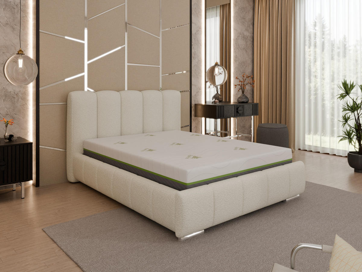 POLSTERBETT Zaira 140x200cm – Elegantes Polsterbett für modernen Wohnstil , ZONIERTE TASCHENFEDERN KOKOS (21cm), creme - Creme, Holz (140/200cm) - Homesy