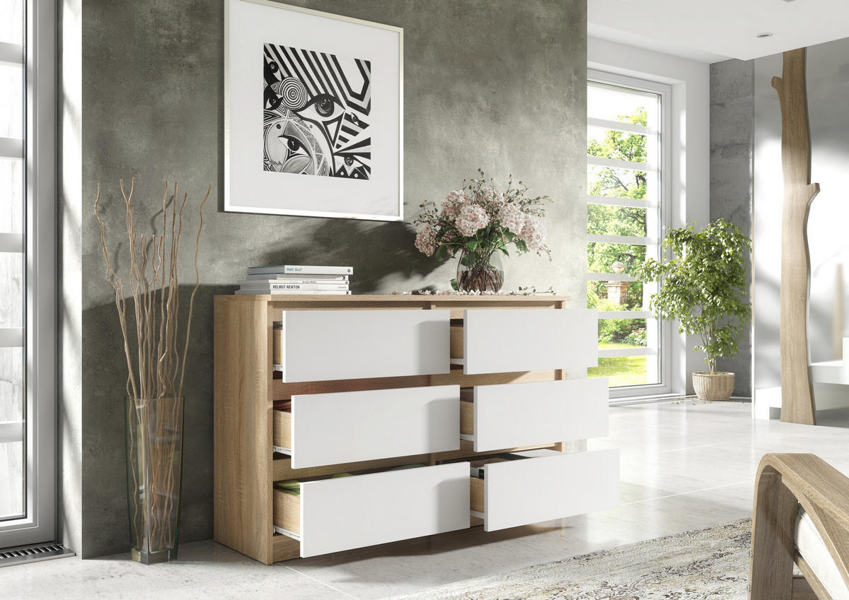 KOMMODE Sonoma, Weiß 139/79/39 - Weiß/Sonoma Eiche, Holzwerkstoff (139/79/39cm) - RAUMHIRSCH FURNITURE