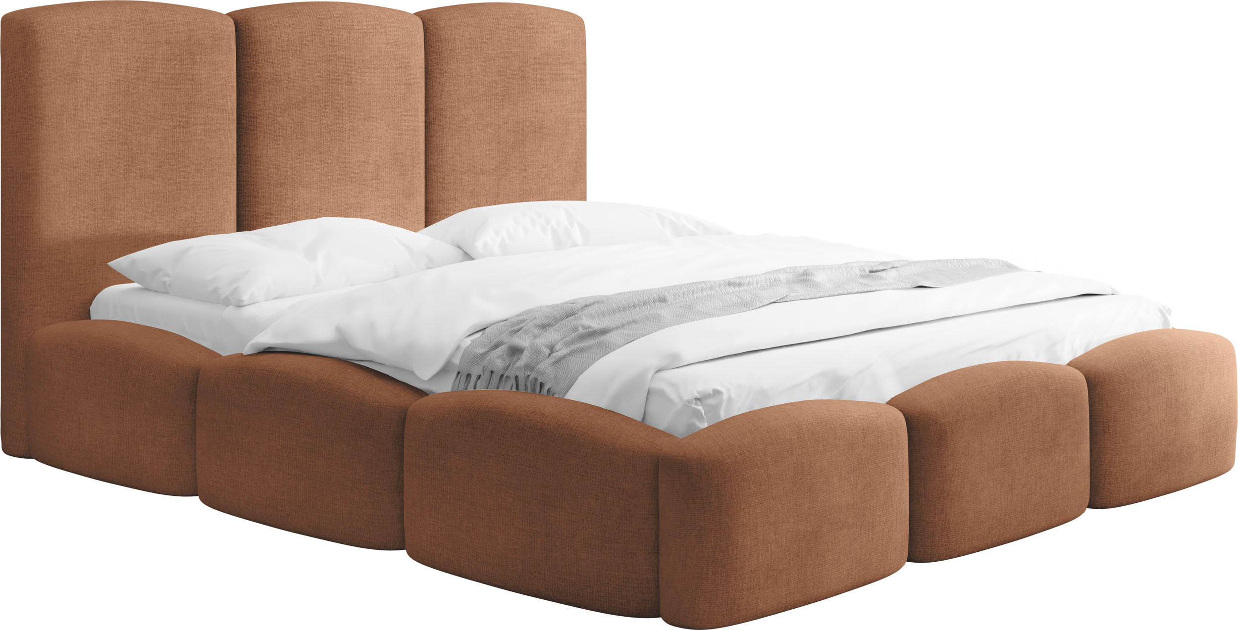 POLSTERBETT Harmony mit Bettkasten & Lattenrost in Terrakotta Chenille 140 x 200 cm - Birkefarben/Terracotta, Holzwerkstoff/Kunststoff (140/200cm) - WFL GROUP