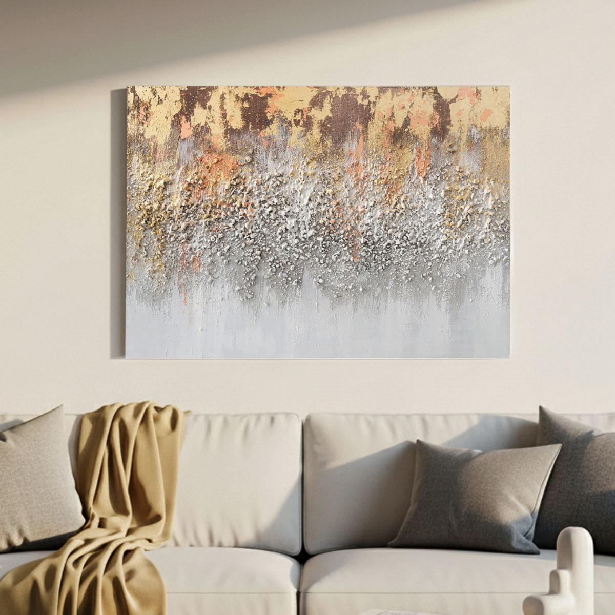 ACRYLBILD HANDGEMALT 90/60 cm - Weiß/Grau, Holz/Textil (90/60cm) - KUNSTLOFT