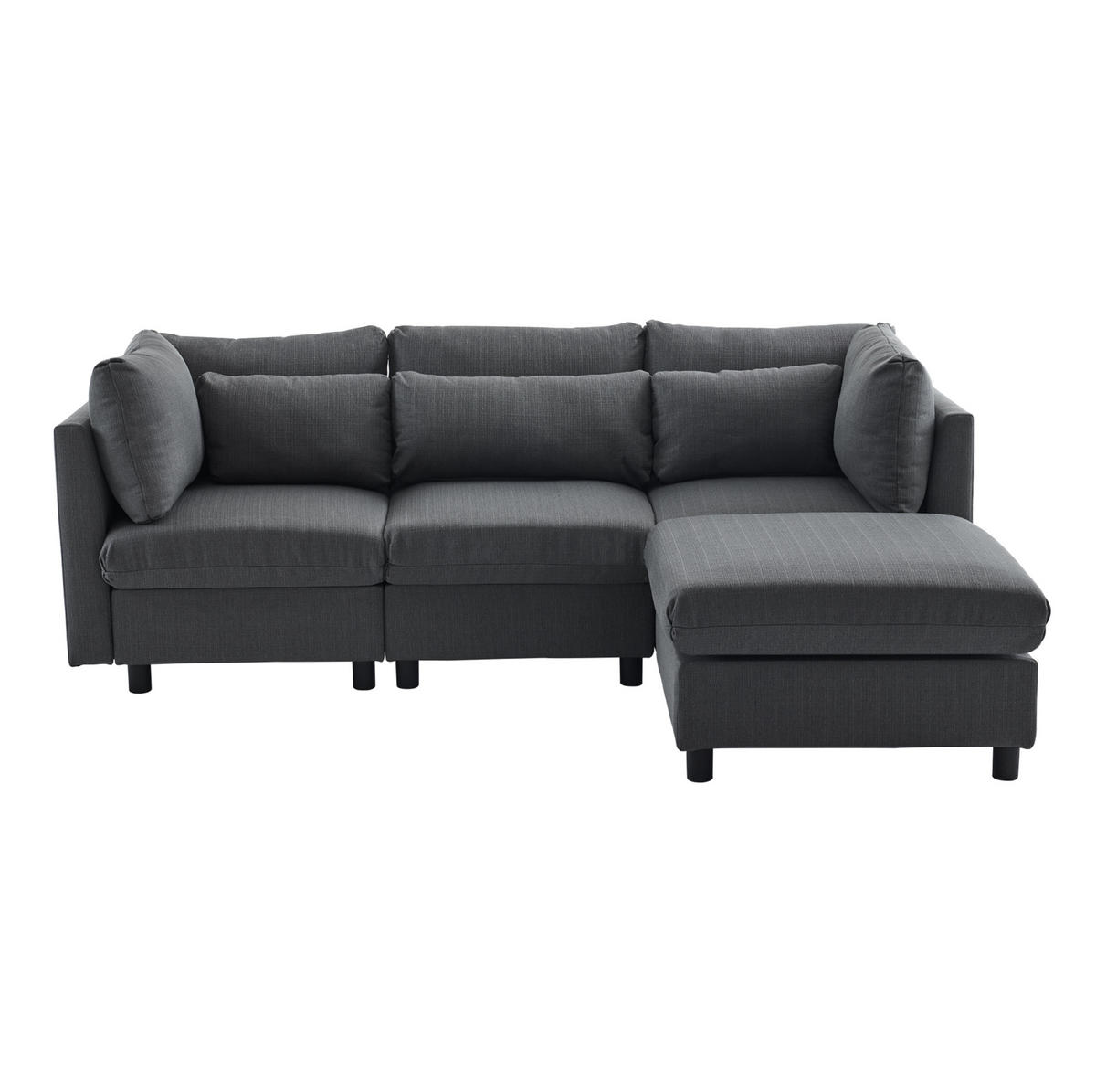 ECKSOFA 220/83/81 cm grau aus Leinen mit Hocker und 5 Kissen - Grau, Textil (81/83cm) - OKWISH