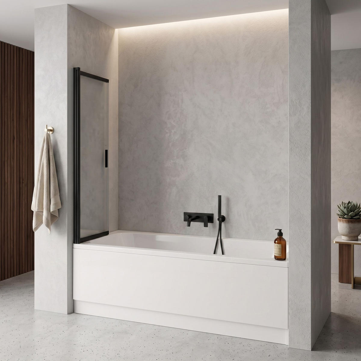 BADEWANNEN-DUSCHWAND Schiebetür Rea Dario Black 80 - Schwarz, Glas (80/140cm) - REA