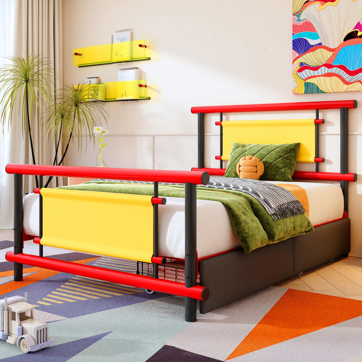 METALLBETT 90/200 cm Rot mit 2 Schubladen - Rot, Metall (90/200cm) - Oxeza