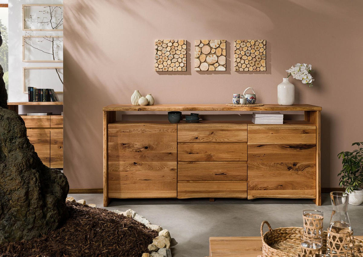 SIDEBOARD Wildeiche 210x45x96 natur geölt PURE OAK #701 - Braun, Holz (210/96/45cm) - Massivmoebel24