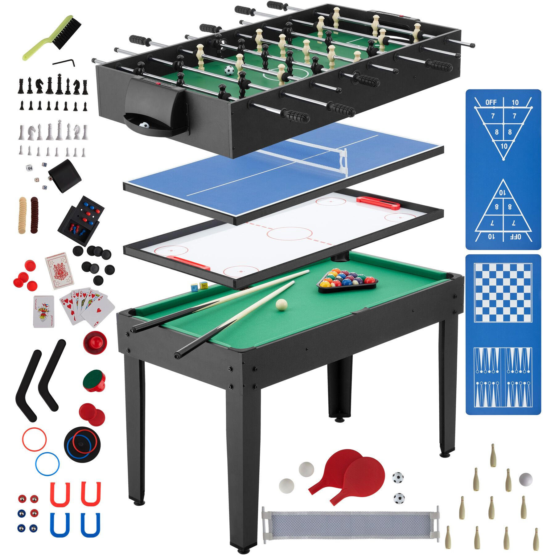 MULTIFUNKTIONALER SPIELTISCH Sirgamealot,125 x 123 x 83 cm,schwarz/grün - Schwarz/Grün, Holz (125/123cm) - tectake
