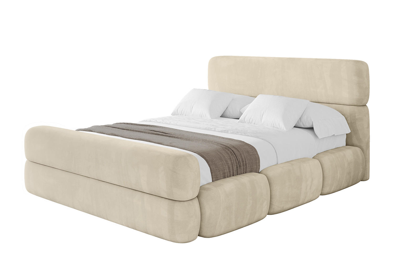 POLSTERBETT mit Bettkasten, Fußteil und Lattenrost, Boxbett ohne Matratze - ELVA-Z 200x200 Beige - Ecru, Holzwerkstoff/Textil (200/200cm) - ALTDECOR