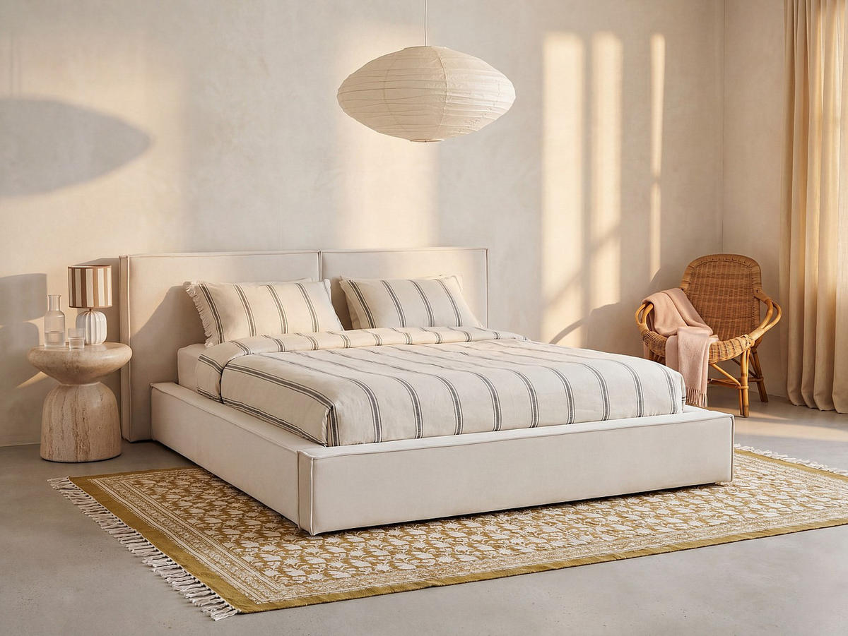 BETT mit Bettkasten - 2 Personen - Stoff - Beige - - Beige, Textil (160/200cm) - Vente-Unique