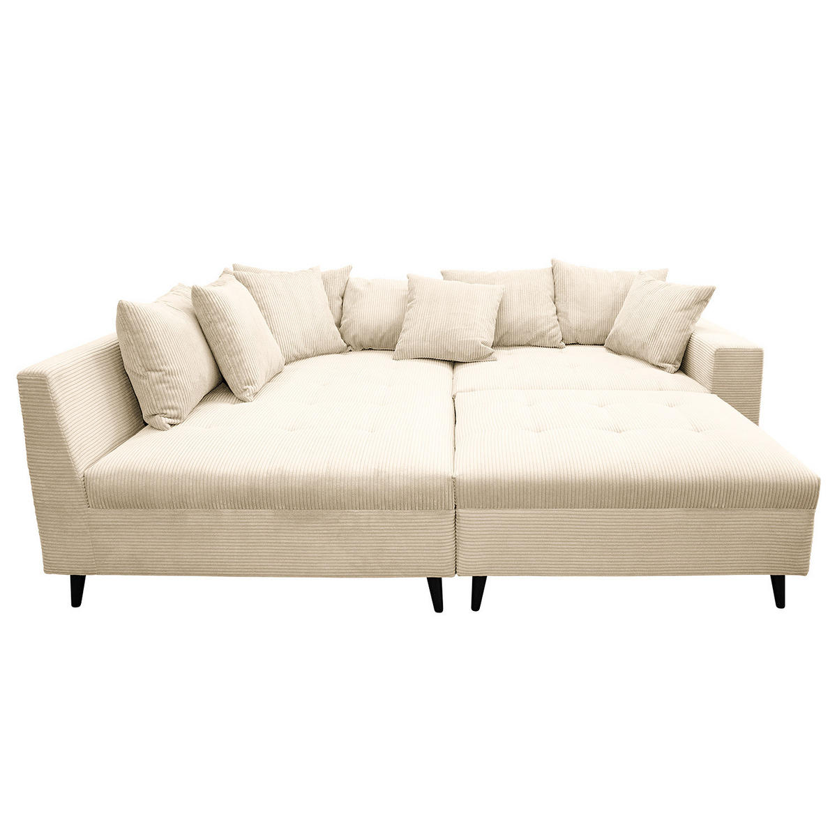 ECKSOFA mit Ottomane und Hocker - Creme/Schwarz, Birkenholz/Textil (247/174cm) - home24