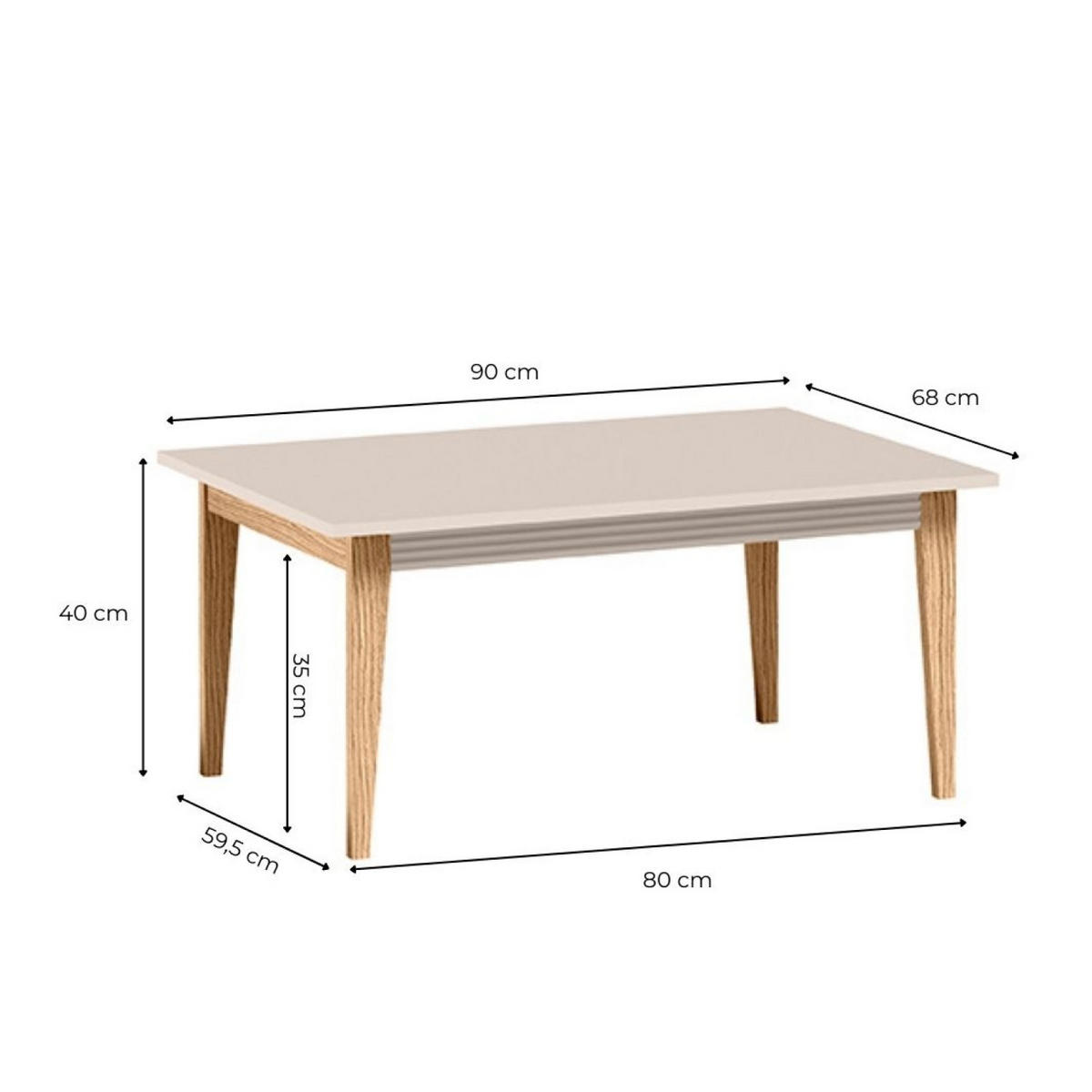 COUCHTISCH Windsor W-12 90 x 68 x 40 cm Kaschmir - Kaschmir/Eichefarben, Eichenholz/Holzwerkstoff (68/90/40cm) - Koseto