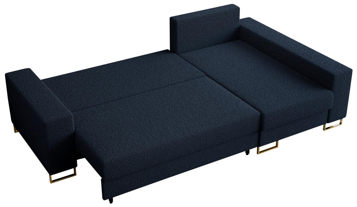 ECKSOFA Dorian Boucle Dunkelblau - Goldfarben/Dunkelblau, Textil/Metall (242/138cm) - MKS