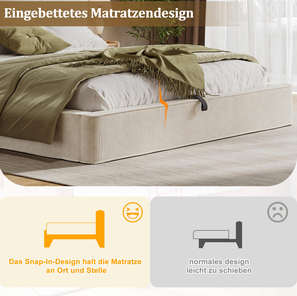 POLSTERBETT 180/200 cm Beige aus Cord mit Stauraum - Beige, Textil (180/200cm) - OKMYHOME