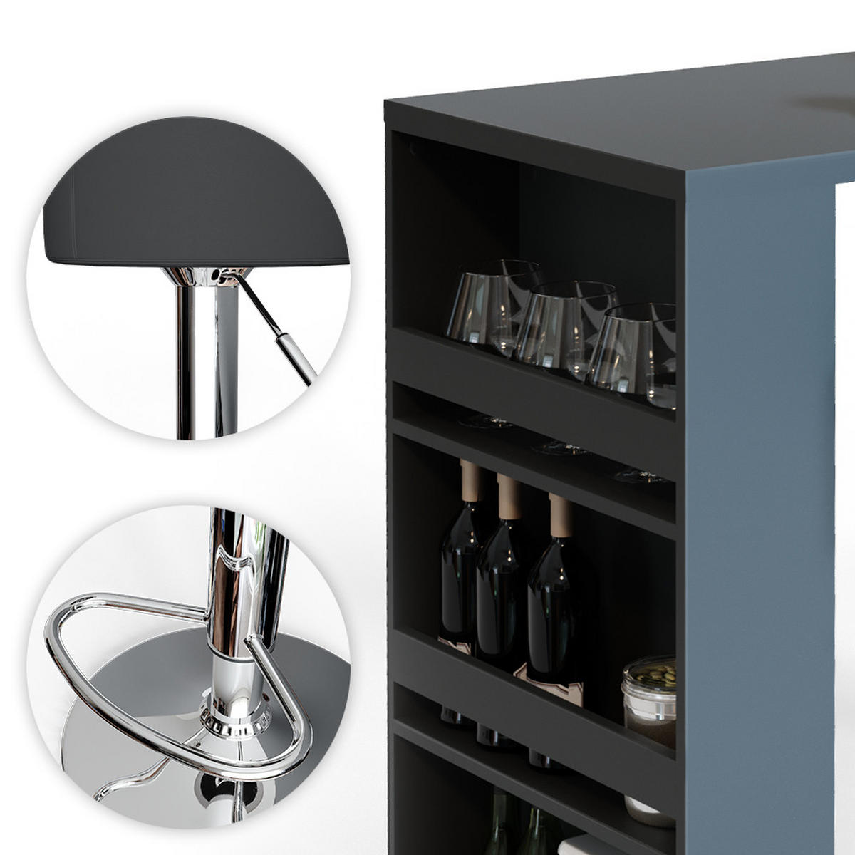 BARTISCH-SET Anthrazit 57 x 117 cm mit 2 Barhockern - Anthrazit, Holzwerkstoff (57/106/117cm) - Vicco