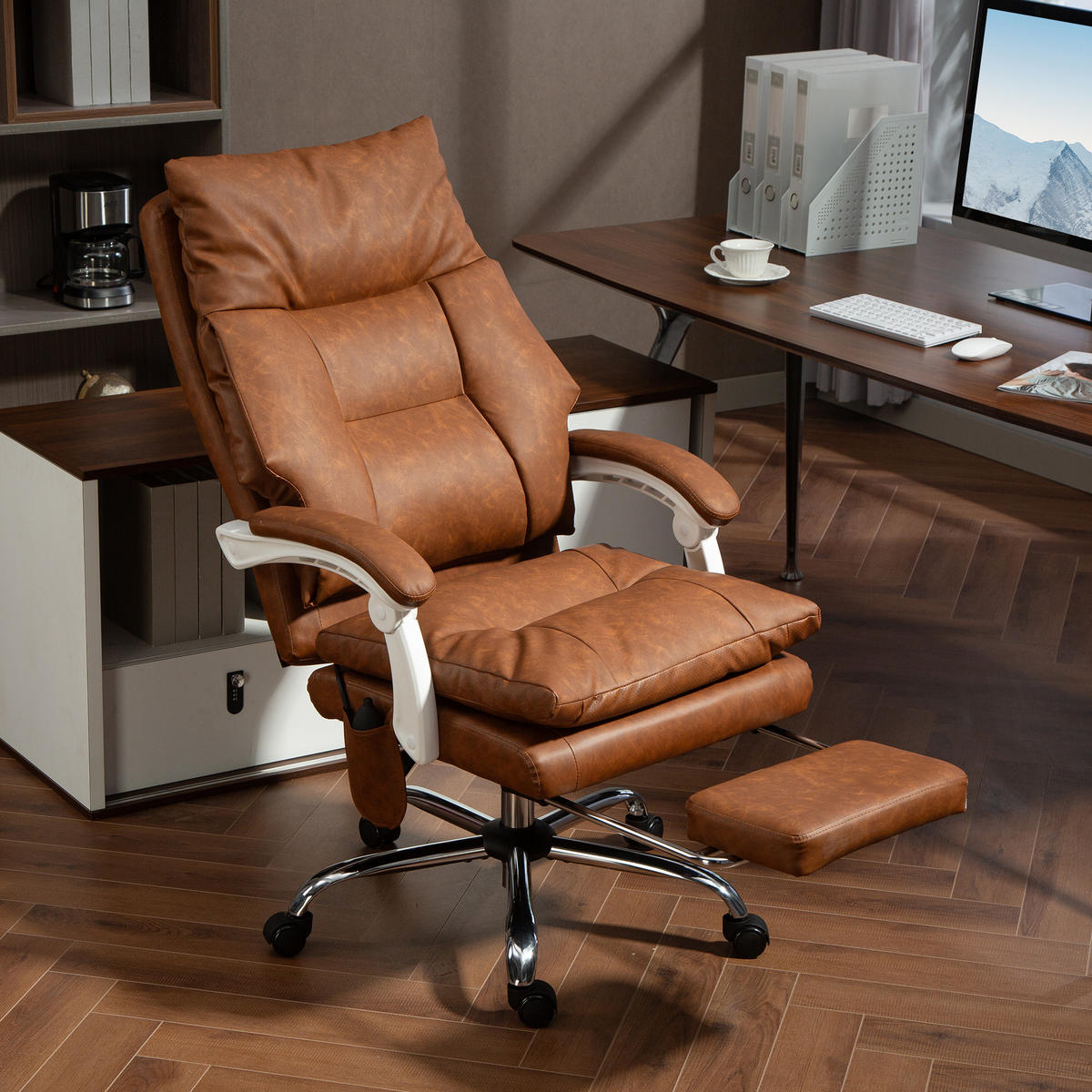CHEFSESSEL DE-11866 mit verstellbarer Lordosenstütze Braun - Braun, Metall (65/121/76cm) - ComfortXL