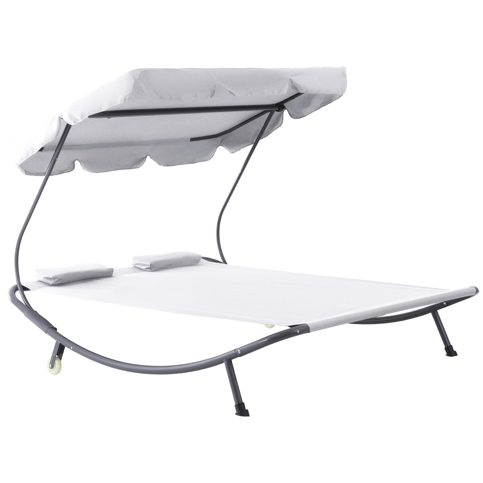 DOPPELLIEGE Sonnenliege Relaxliege rollbar mit Dach Stahl Cremeweiß - Creme, Kunststoff/Textil (175/134/200cm) - Outsunny