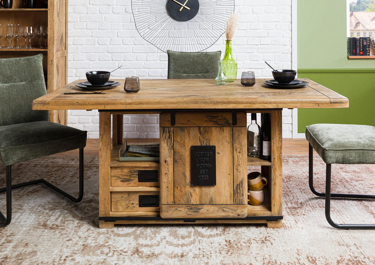 ESSTISCH Mango 160x80x76 natur lackiert RAILWAY #113 - Braun, Holz (80/160/76cm) - Massivmoebel24