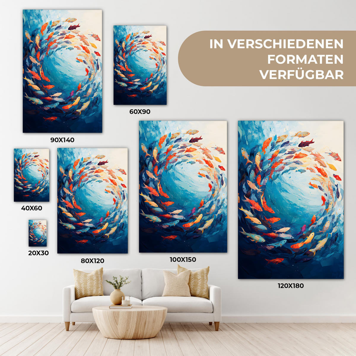 LEINWANDBILD Meer - Fische - Bunt - Dynamisch 20x30 cm - Hellblau, Textil (20/30cm) - MuchoWow