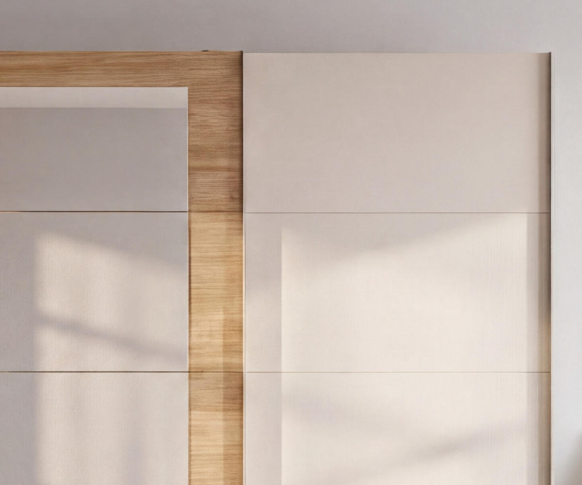 SCHWEBETÜRENSCHRANK 3-türig B313/H208/64 cm Kleiderschrank in Beige Grau, Spiegel umrahmt in Eiche Natur, Griffe Beige Grau / 22631 - Beige, Holzwerkstoff/Metall (313/208/64cm) - luma-home