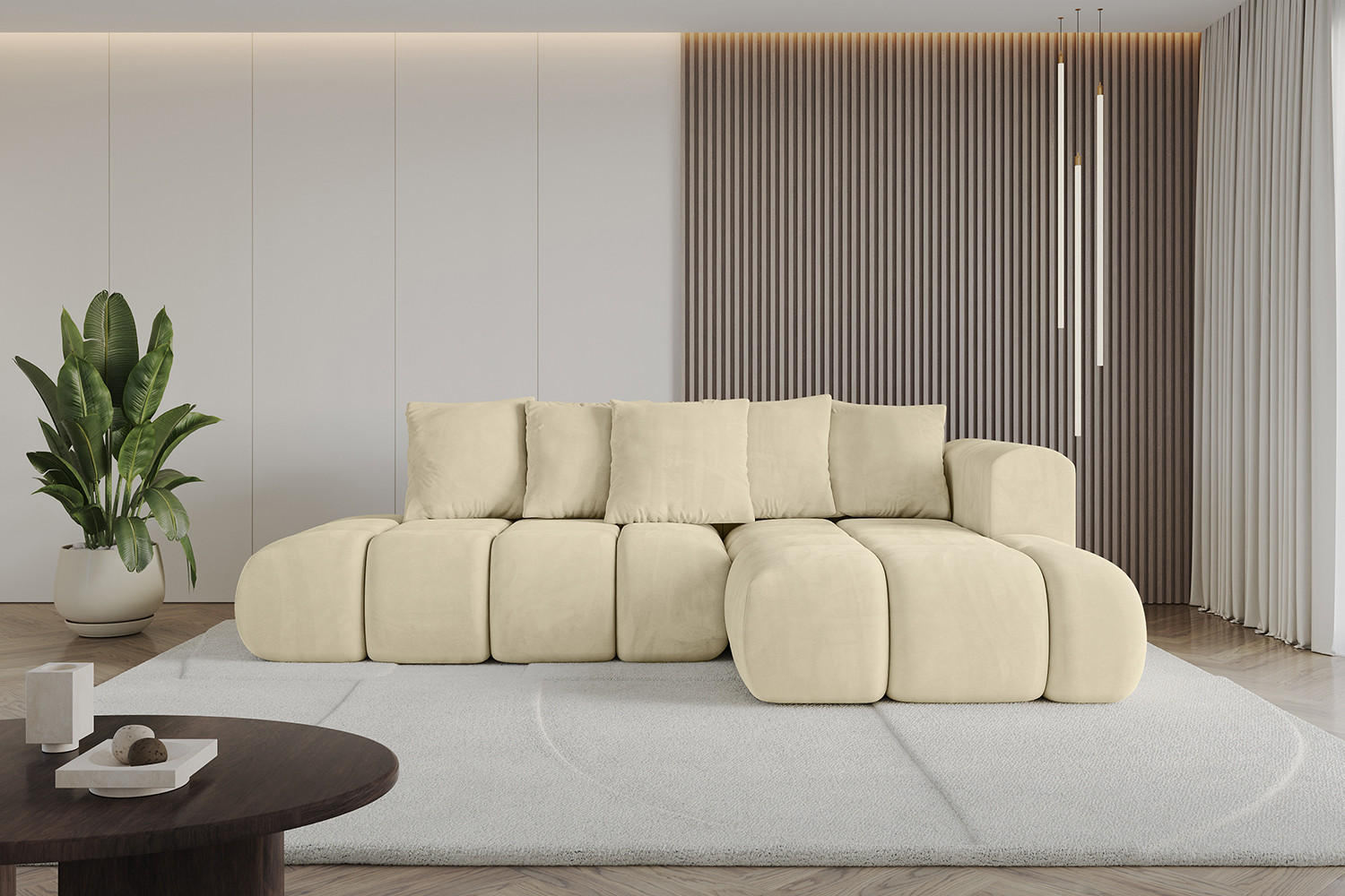 ECKSOFA Ottomane Rechts CLOUD-L-v1 289x180x40 Beige Velours - Beige, Holzwerkstoff/Kunststoff (289/180cm) - ALTDECOR