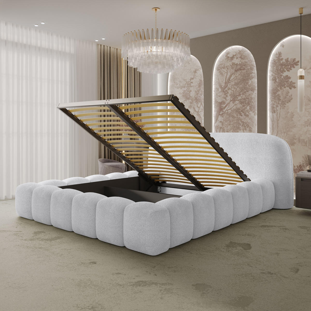 POLSTERBETT MORLEY 200x200 WEISS - Weiß, Textil/Metall (200/200cm) - Luxkor24