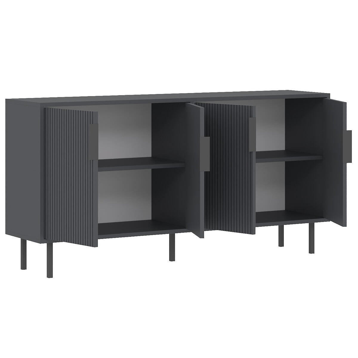 SIDEBOARD mit 4 Türen 36/150/75 cm - Anthrazit, Holzwerkstoff (36/75/42cm) - Calicosy