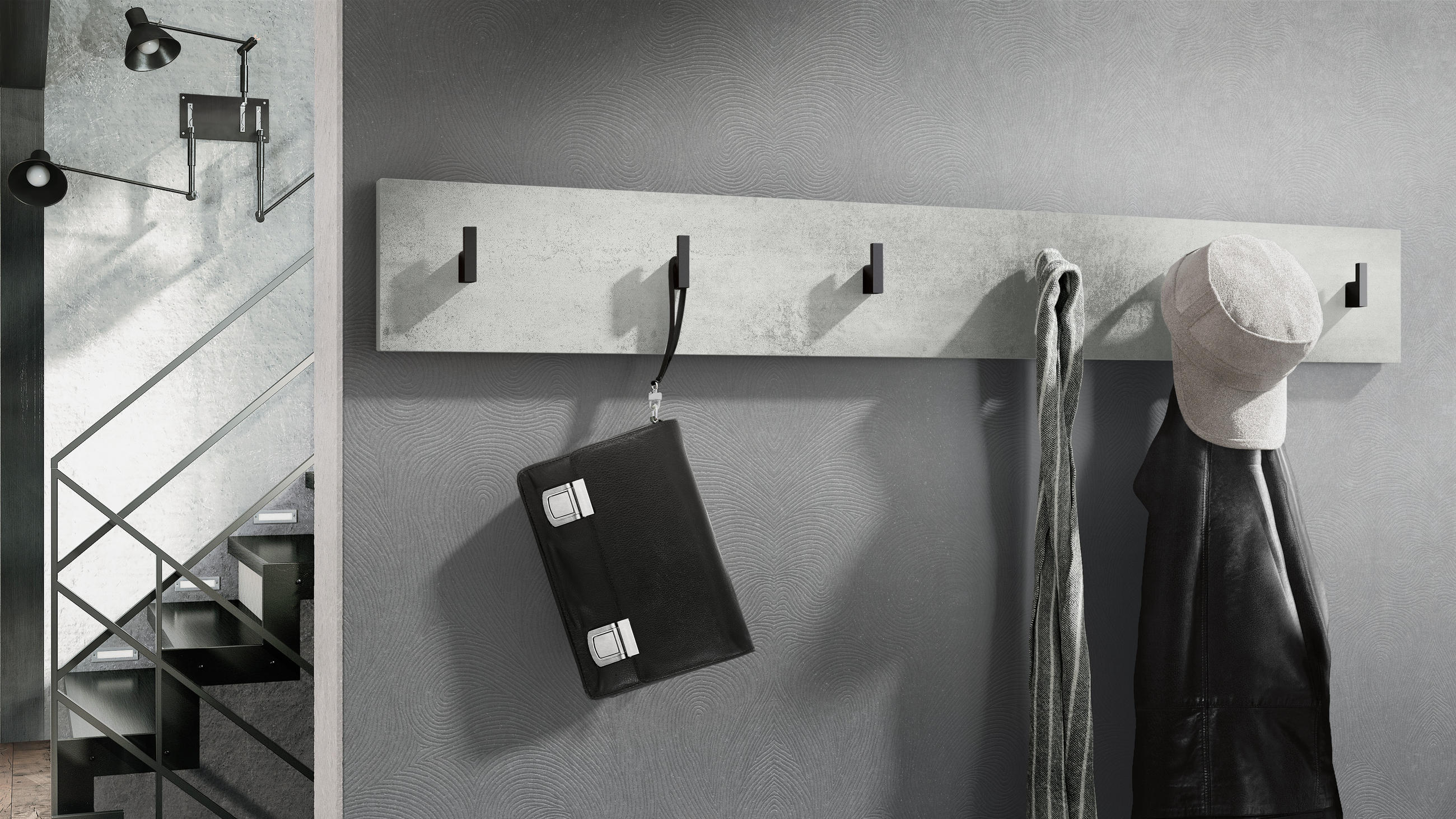 GARDEROBENPANEEL Linea Beton Oxid Optik - Hellgrau, Holzwerkstoff (110.5/14.5/3.5cm) - Vladon
