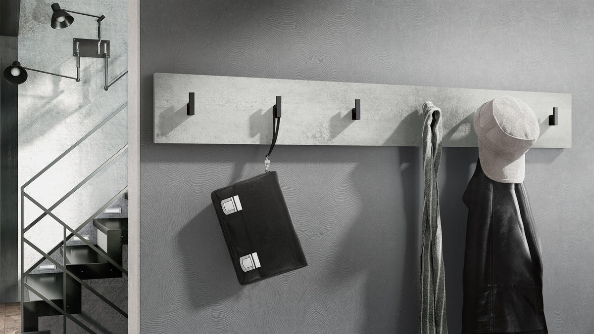 GARDEROBENPANEEL Linea Beton Oxid Optik - Hellgrau, Holzwerkstoff (110.5/14.5/3.5cm) - Vladon