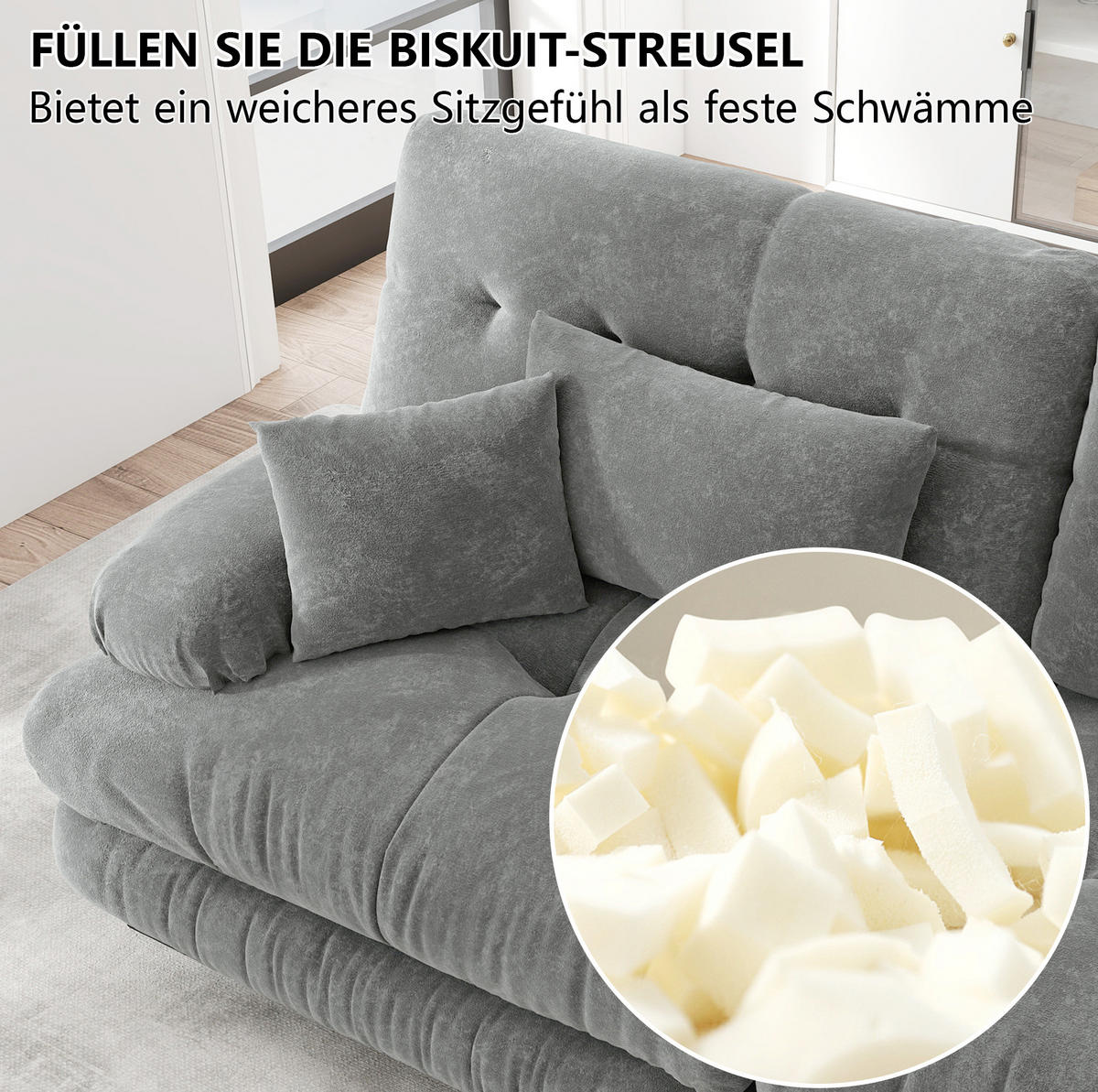 ECKSOFA 406/145/81 cm in Grau aus Chenille mit beweglichem Ottoman - Grau, Textil (145/406cm) - Flora Grace