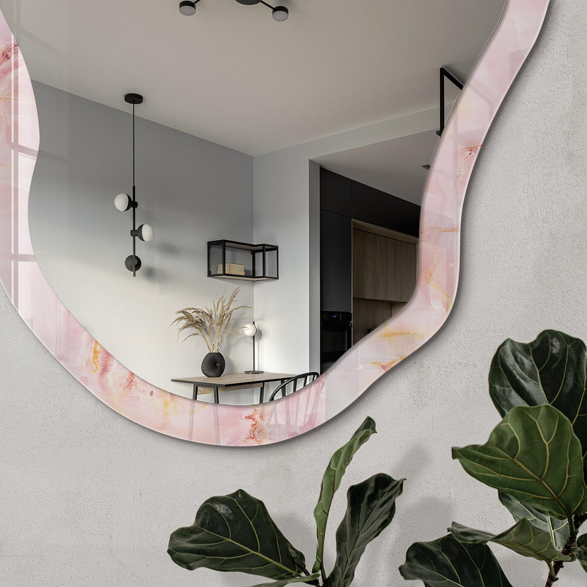 SPIEGEL 90x45 cm asymmetrisch mit Druck - Rosa Marmor - Transparent, Glas (45/90/0.4cm) - TULUP