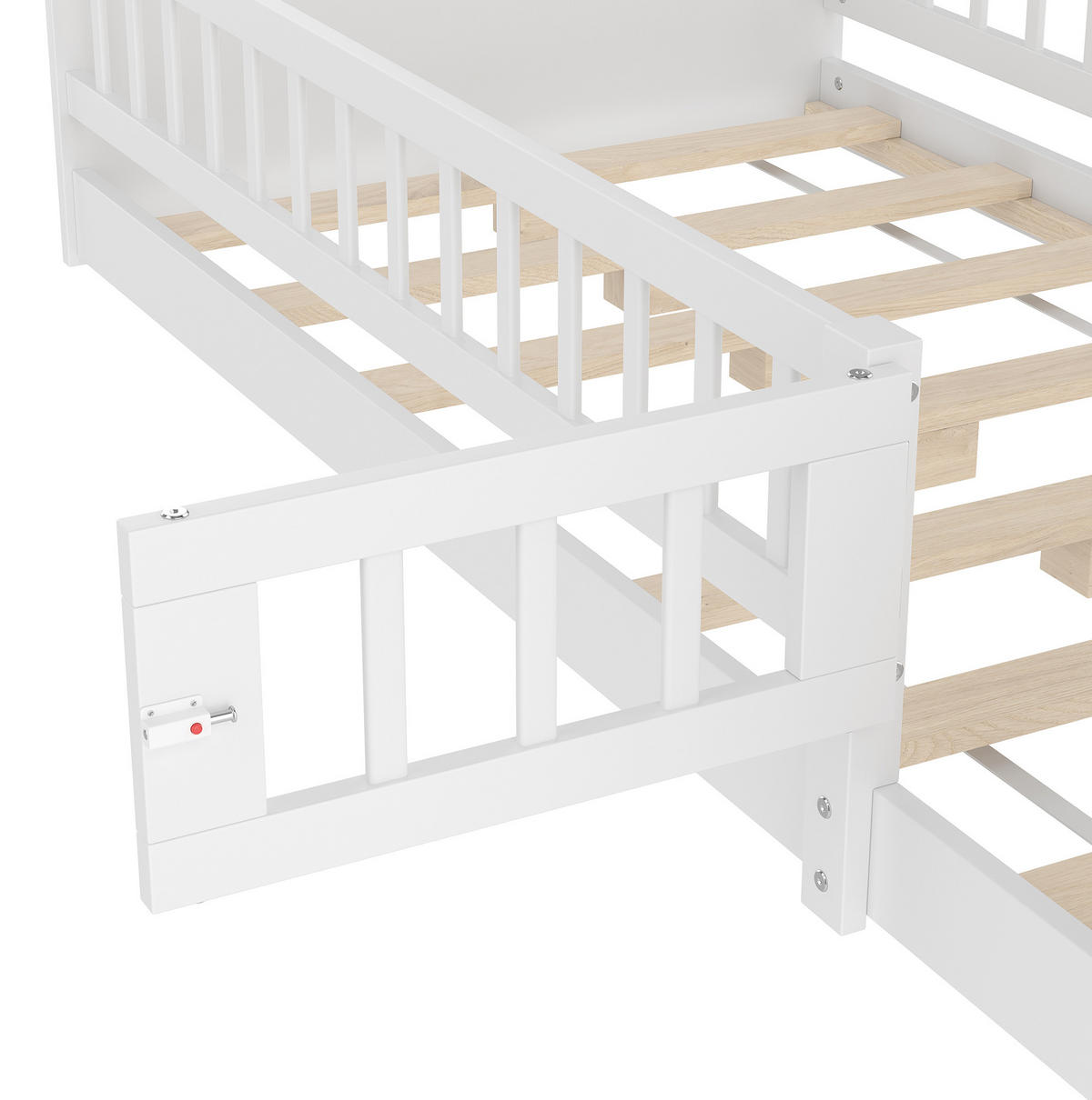 KINDERBETT aus Kiefernholz und MDF 90x200 cm Weiß mit offenem Stauraum und Regalen - Weiß, Holzwerkstoff (90/200cm) - IVMEU