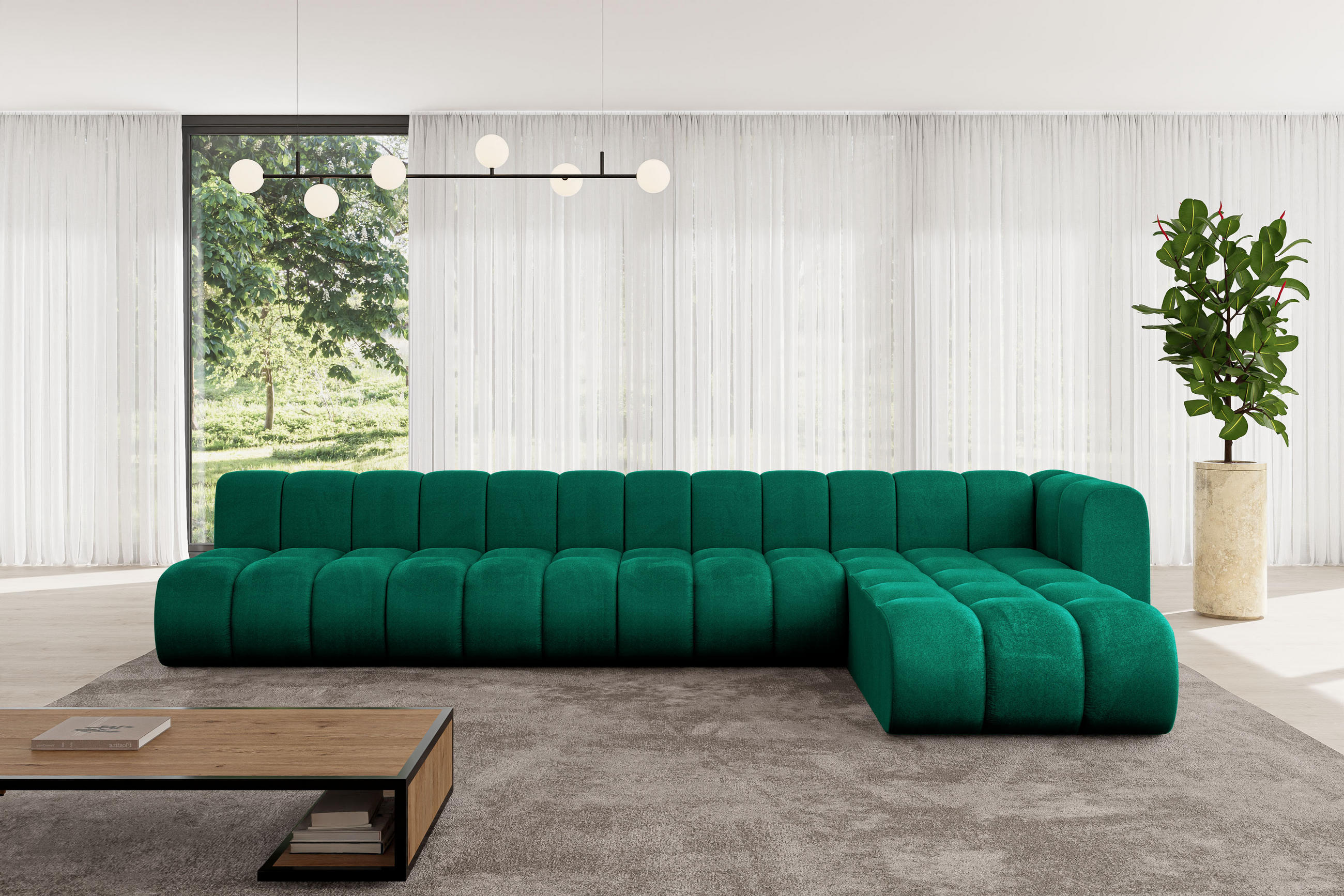 ECKSOFA modulares Sofa Darnel-L3 - 387x177x70 cm Grün - Dunkelgrün, Holzwerkstoff/Textil (387/177cm) - ALTDECOR