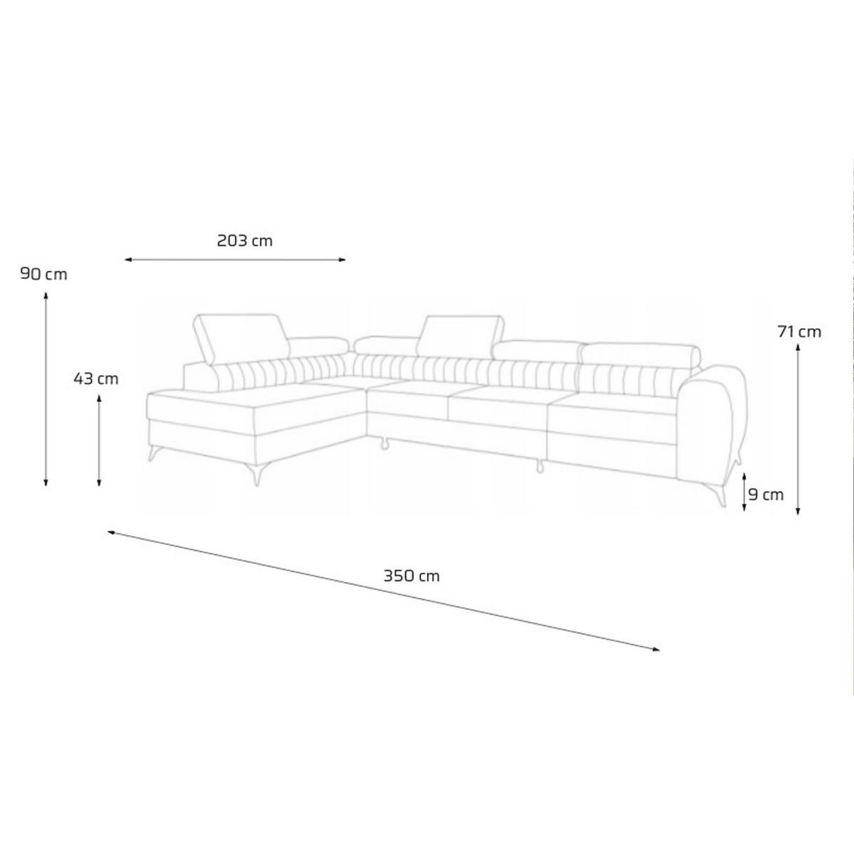 ECKSOFA PIERO MAXI Links mit Schlaffunktion 195x125 Velours Rosa - Pink/Schwarz, Holz/Textil (350/203cm) - Muffo