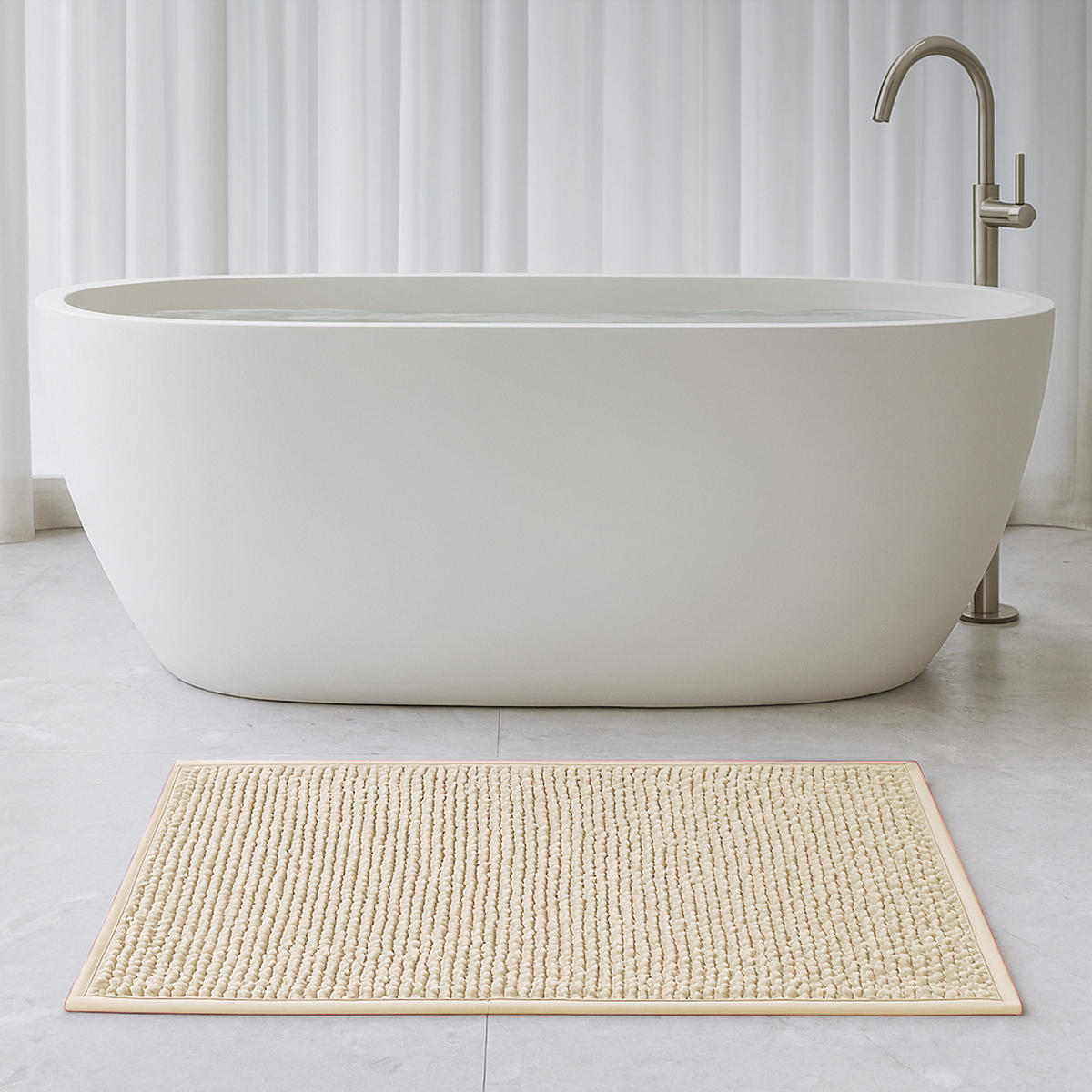 BADEMATTE Chenille 60x90cm Sand - Beige, Textil (90/60cm) - Bestlivings