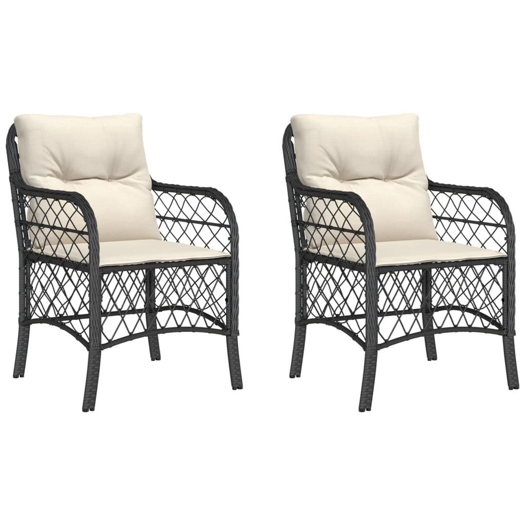 GARTENSTÜHLE Mit Kissen 2er Set Schwarz Poly Rattan - Schwarz, Kunststoff (58.5/86/67cm) - vidaXL
