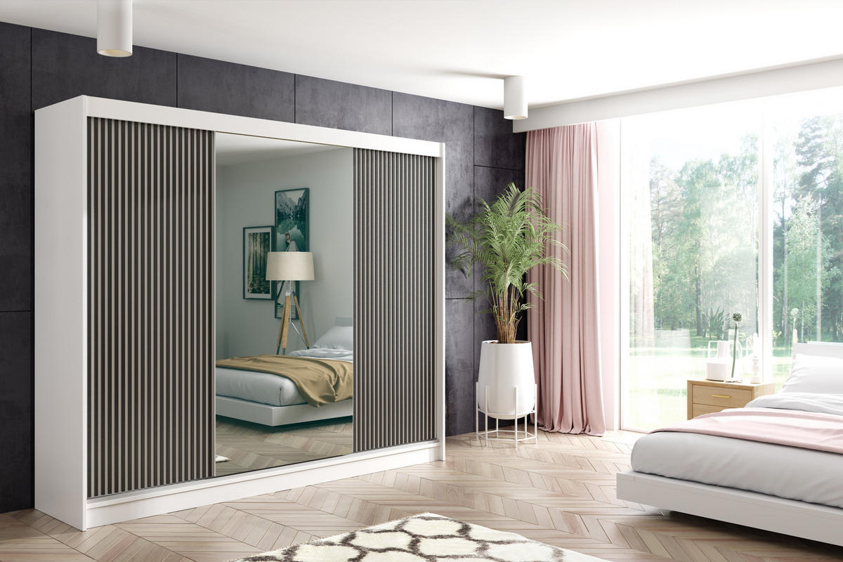 KLEIDERSCHRANK VILAN mit Spiegel - 250 cm - Weiß|Schwarz - Schwarz/Weiß, Holzwerkstoff (250/215/61cm) - ALTDECOR