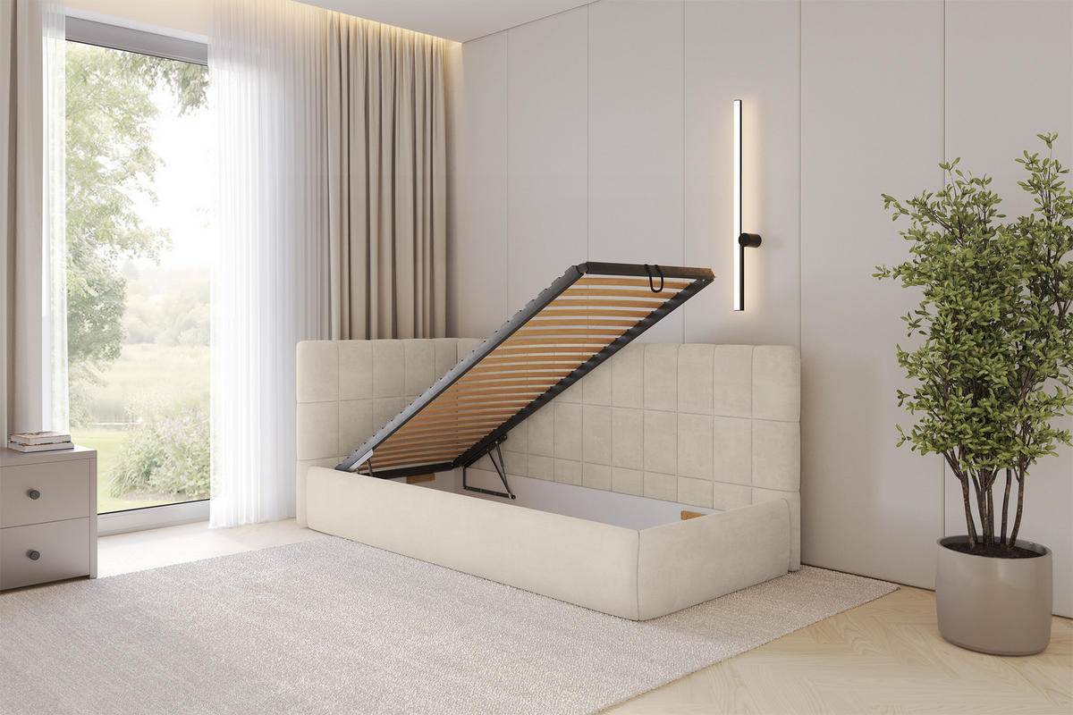 EINZELLBETT Jugendbett mit Bettkasten, Rechts - TULY 100x200 Beige - Naturfarben, Holzwerkstoff/Textil (100/200cm) - ALTDECOR