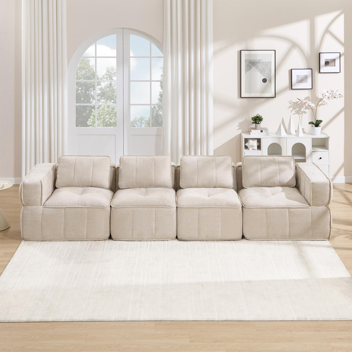 4-SITZER-SOFA DE-34428 mit stützenloses Design Beige - Beige, Textil (93/67/344cm) - ComfortXL