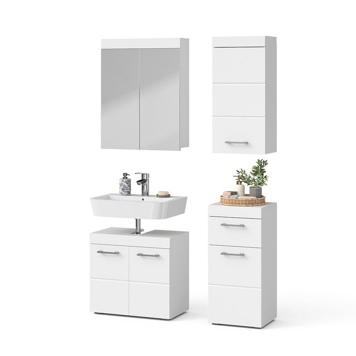 SADA NÁBYTKU DO KOUPELNY Luna Bílá 4 díly - bílá, kompozitní dřevo (60/56/34cm) - Vicco