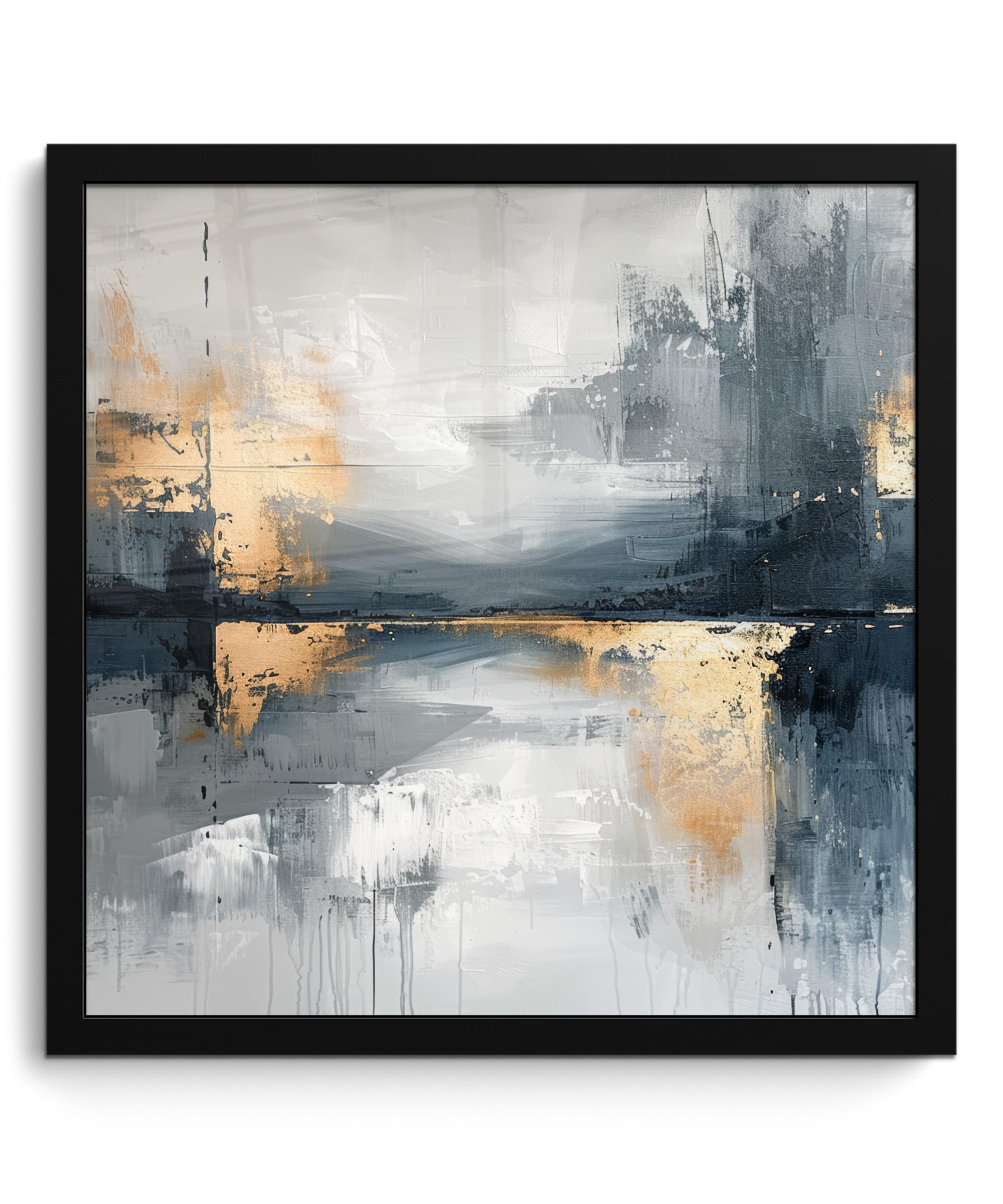 POSTER MIT RAHMEN Kunst - Grau - Gold - Abstrakt 40x40 cm - Dunkelgrau, Papier (40/40cm) - MuchoWow