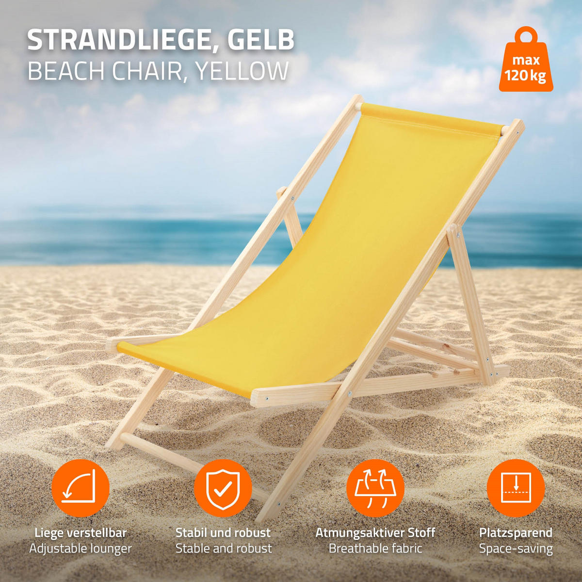 LIEGESTUHL 3er Set Gelb - Gelb, Holz (57.5/83/100cm) - ECD-Germany