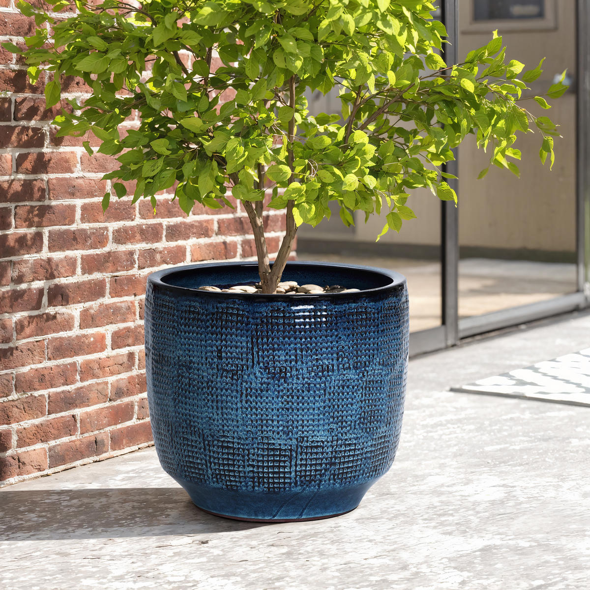 KERAMIK Blumentopf Groß, Round Übertöpfe Blau Ø40xH34 cm - Blau, Keramik (34cm) - Hometopia